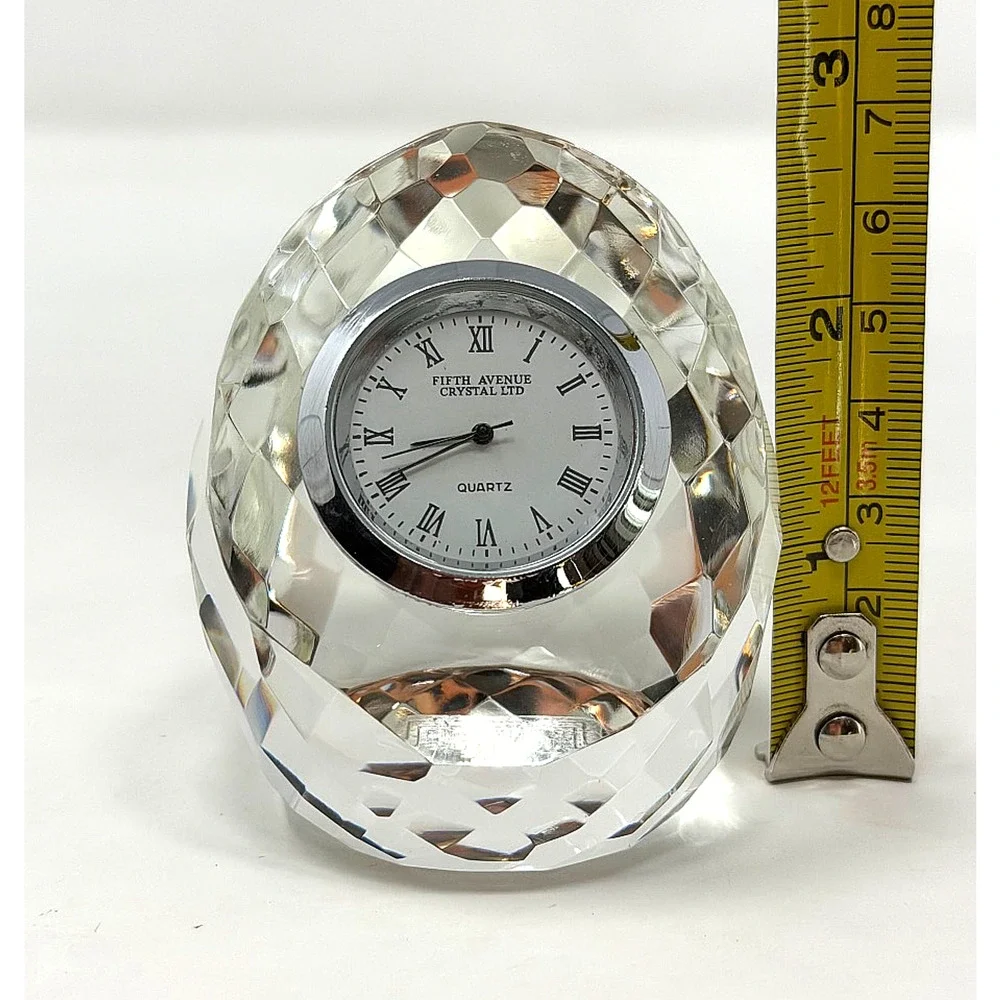 Vintage Fifth Avenue Crystal LTD Faceted Quartz Desk Clock Diamond Shape